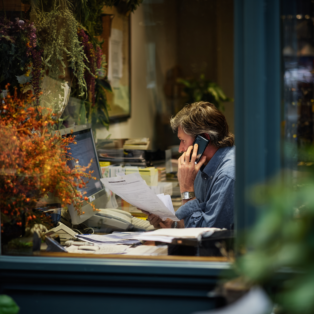 Business owner overwhelmed on phone call